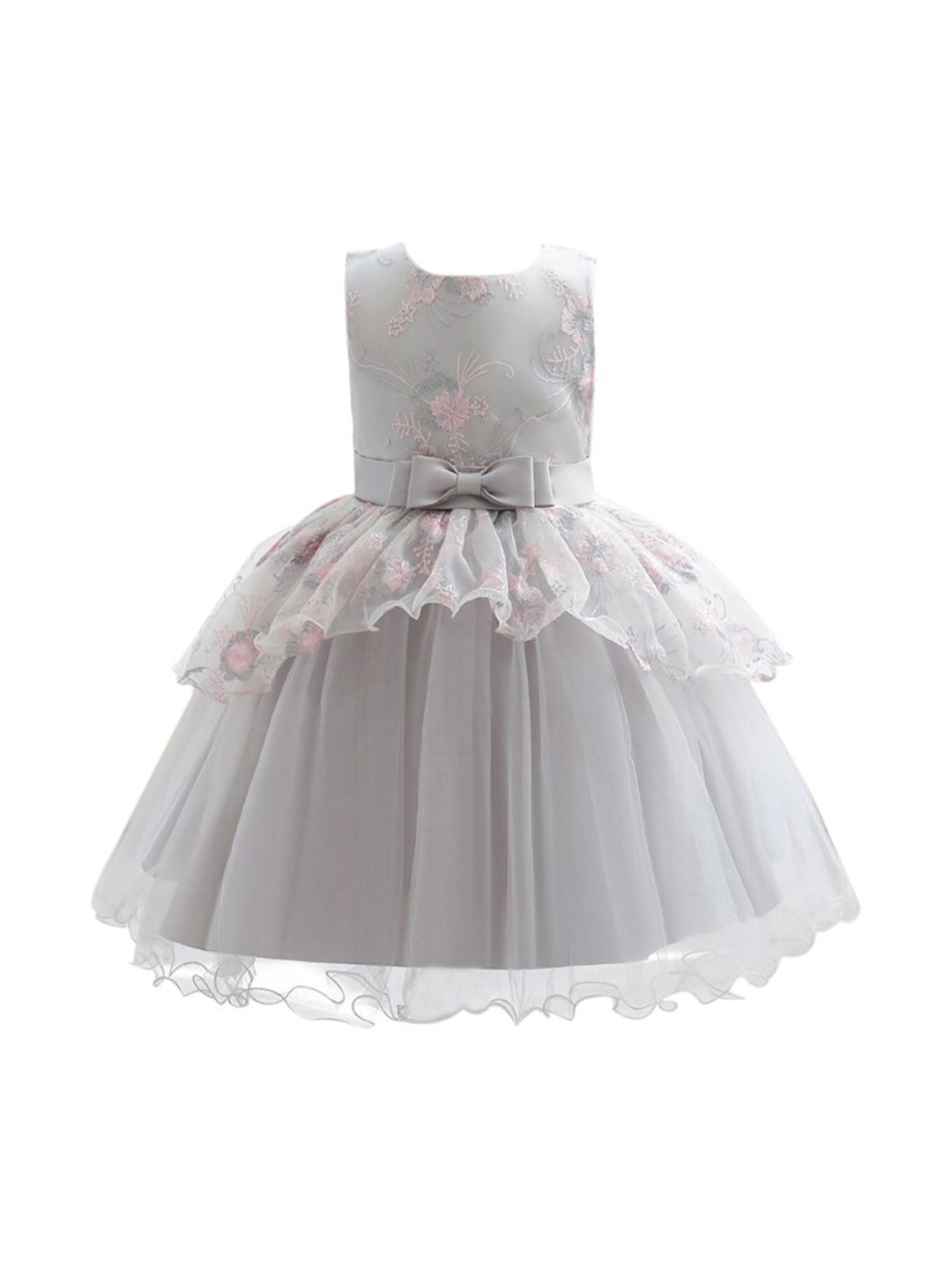 

StyleCast Girls Grey Floral Self Design Layered Fit and Flare Dress