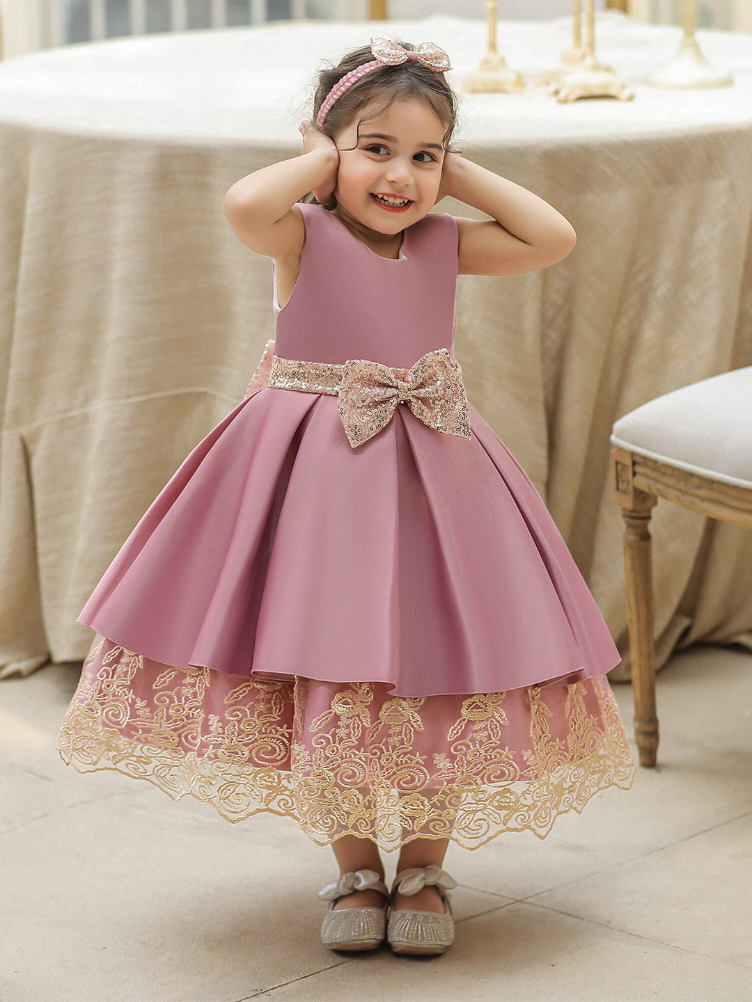 

StyleCast Pink Girls Round Neck Bow Fit & Flare Maxi Dress