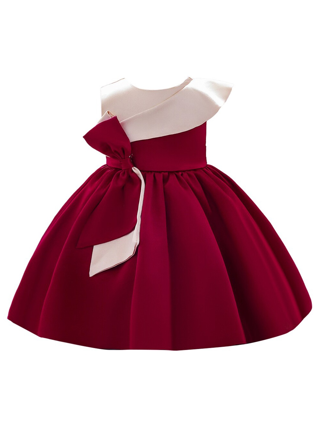 

StyleCast Maroon Colourblocked Side Tape Detail Balloon Dress