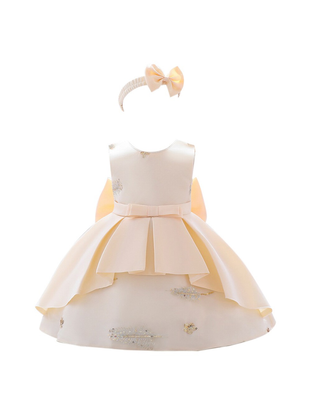 

StyleCast Girls Champagne-Coloured Embellished Pleated Balloon Dress with Hairband