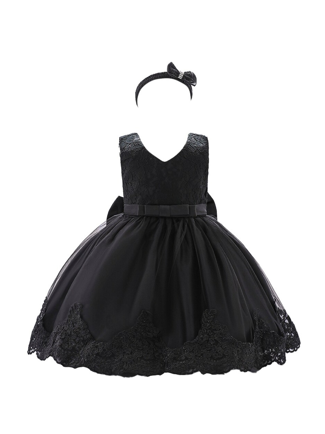 

StyleCast Girls Black Self Design Fit & Flare Dress Comes With Hairband