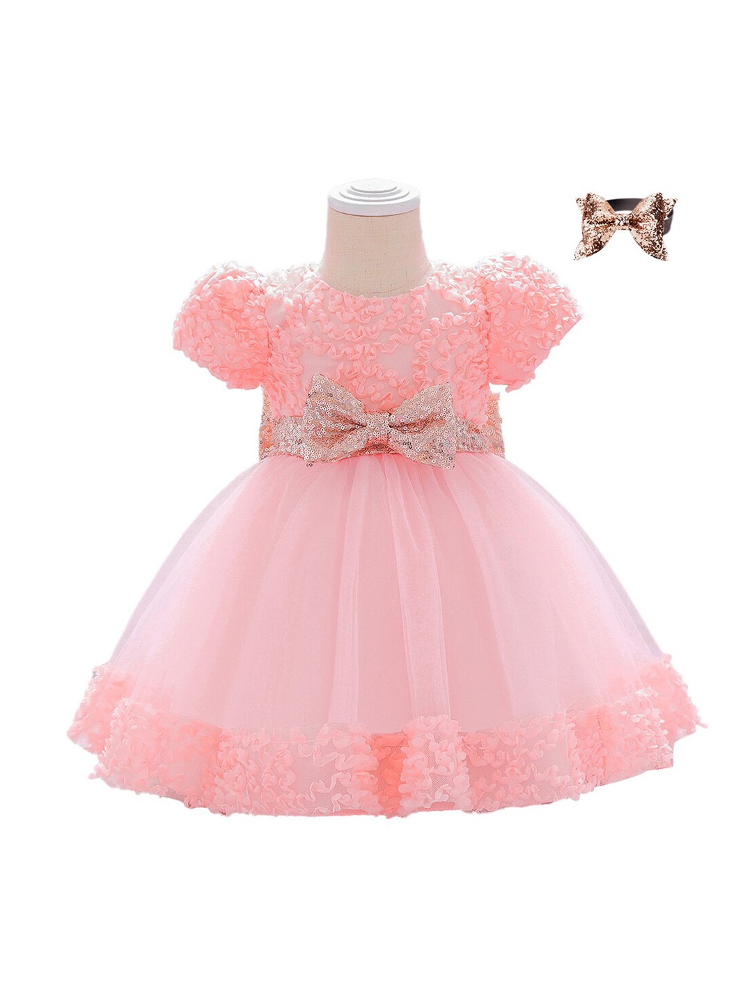 

StyleCast Girls Pink Embellished Puff Sleeves Net Fit & Flare Dress