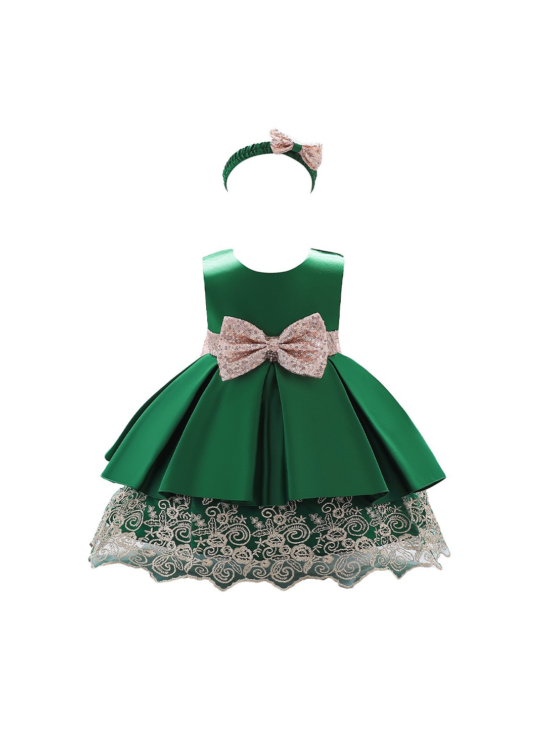 

StyleCast Green Girls Round Neck Bow Detail Satin Fit & Flare Dress