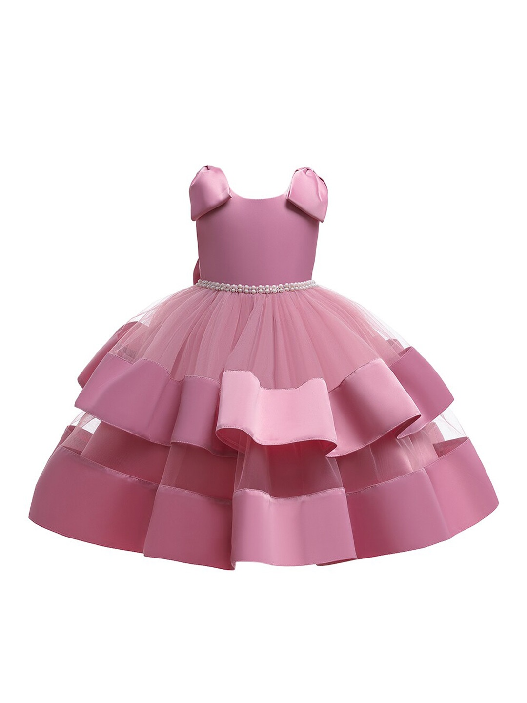 

StyleCast Girls Pink Embellished Round Neck Sleeveless Layered Fit & Flare Midi Dress