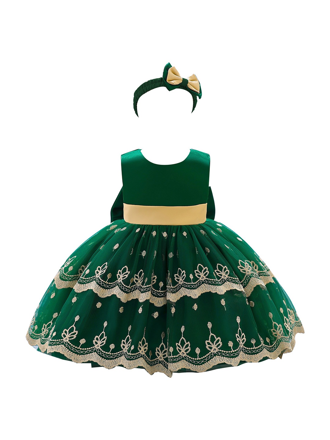 

StyleCast Girls Green Ethnic Motifs Embroidered Bow Fit & Flare Dress With Headband