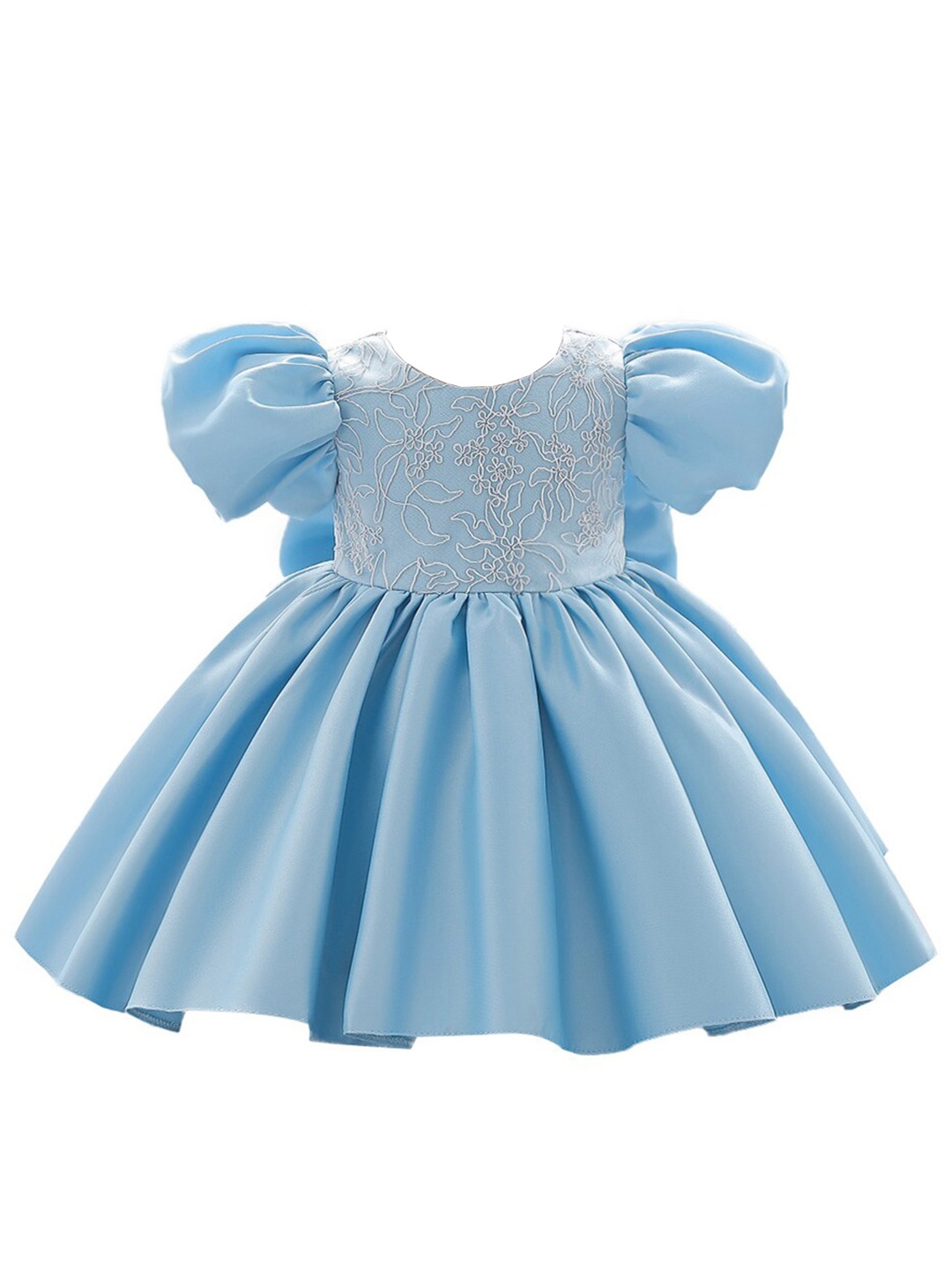 

StyleCast Infant Girls Self Design Puff Sleeve Fit & Flare Dress, Blue