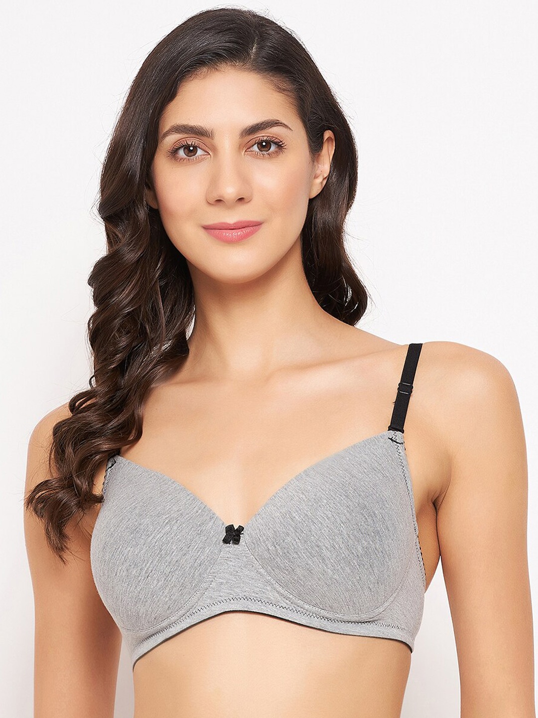 

Clovia Grey Full Coverage Lightly Padded Cotton T-shirt Bra With All Day Comfort
