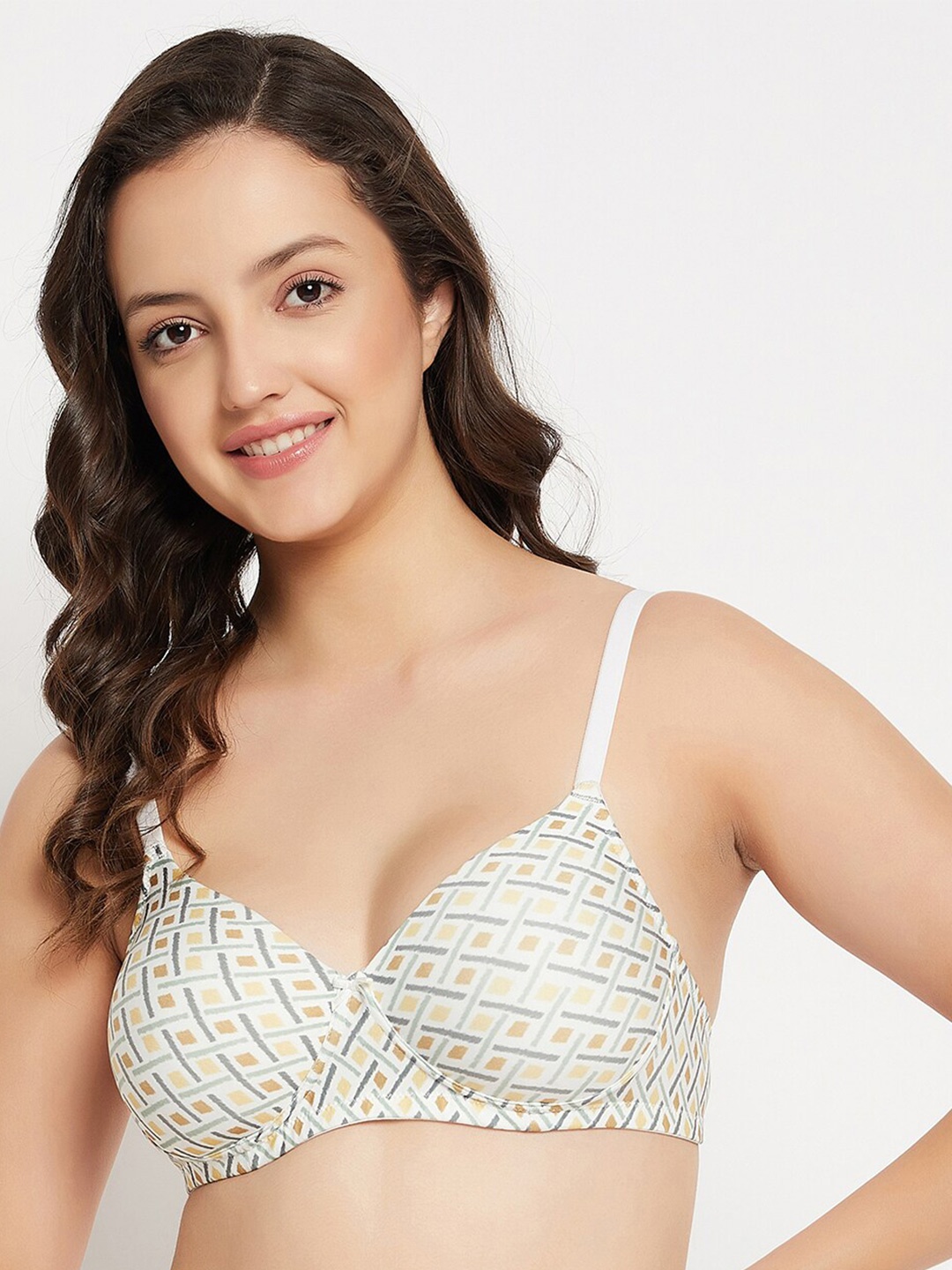 

Clovia Yellow Graphic Printed Full Coverage Lightly Padded Bra With All Day Comfort