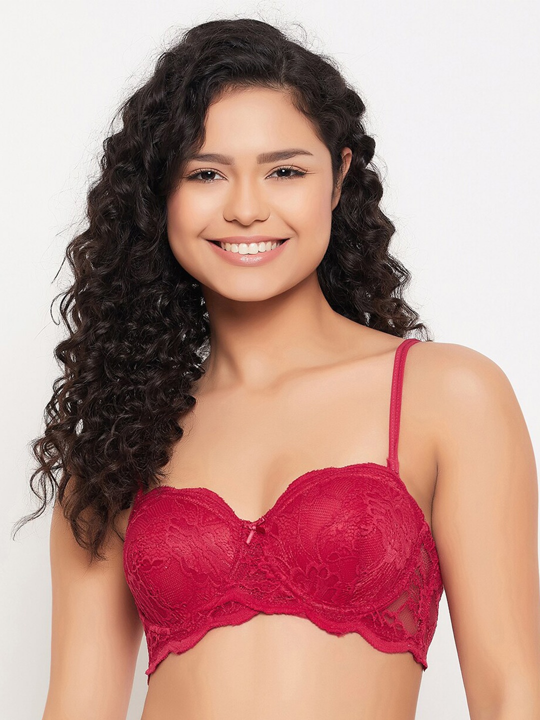 

Clovia Full Coverage Underwired Lightly Padded Balconette Bra With All Day Comfort, Red