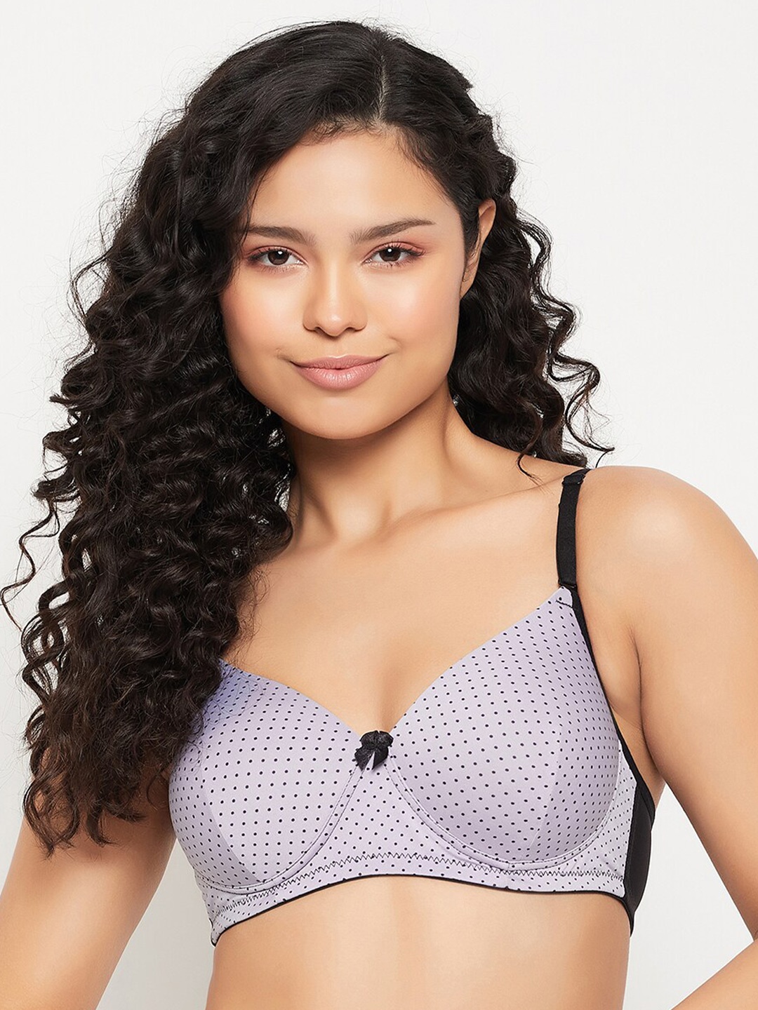 

Clovia Polka Dots Printed Full Coverage Lightly Padded T-shirt Bra With All Day Comfort, Purple