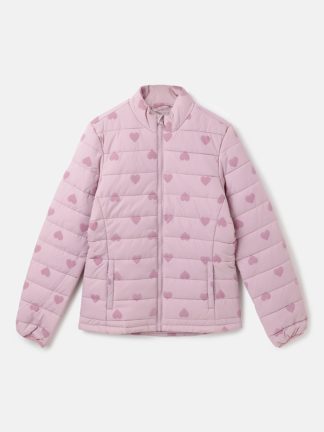 United Colors of Benetton Girls Conversational Printed Padded Jacket, Pink