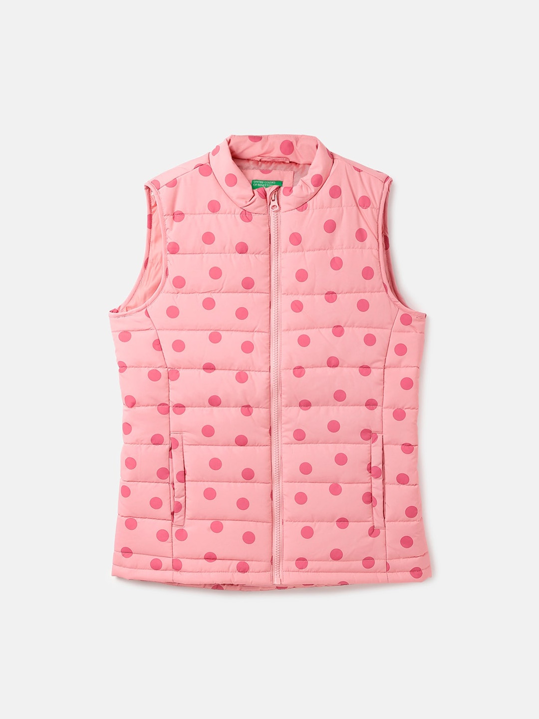 

United Colors of Benetton Girls Geometric Printed Sleeveless Padded Jacket, Pink