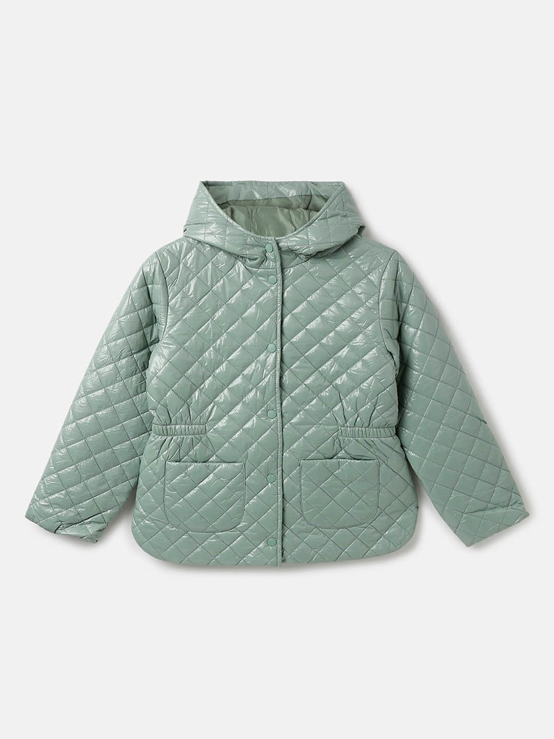 United Colors of Benetton Girls Hooded Quilted Jacket, Green