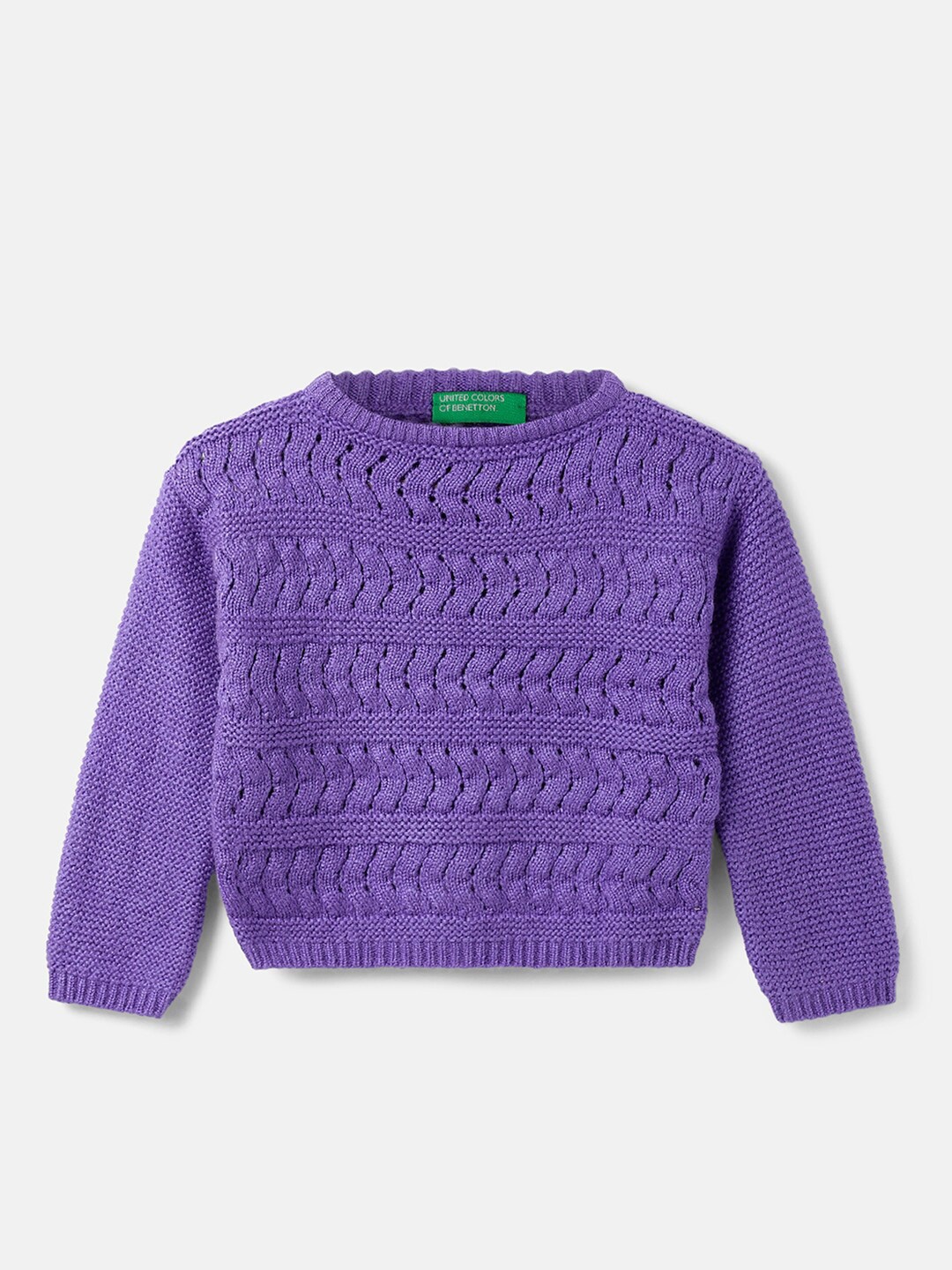 

United Colors of Benetton Girls Cropped Cable Knit Pullover Sweater, Purple