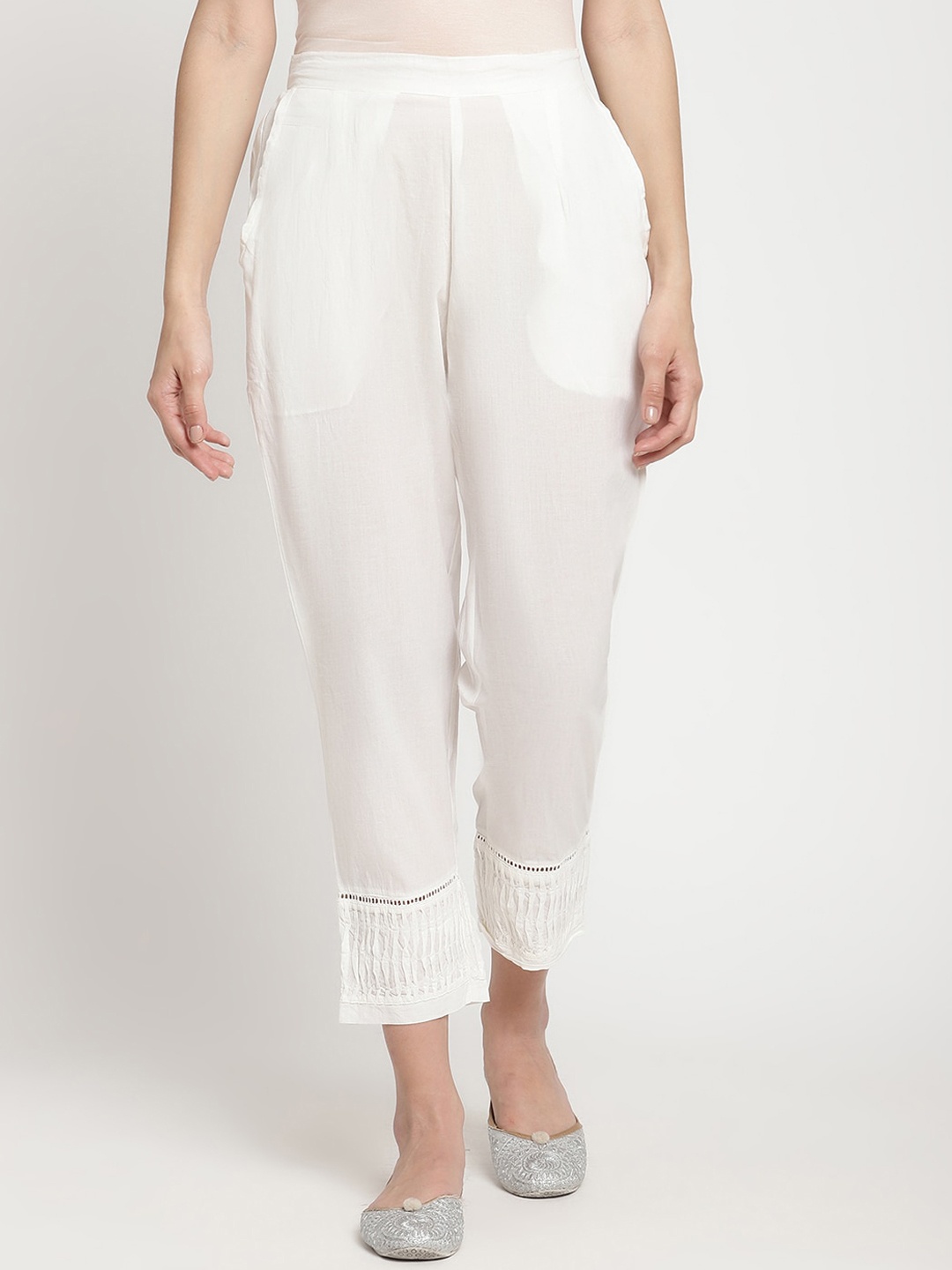 

SAVI Women Relaxed Straight Fit Cotton Cropped Ethnic Trouser, White