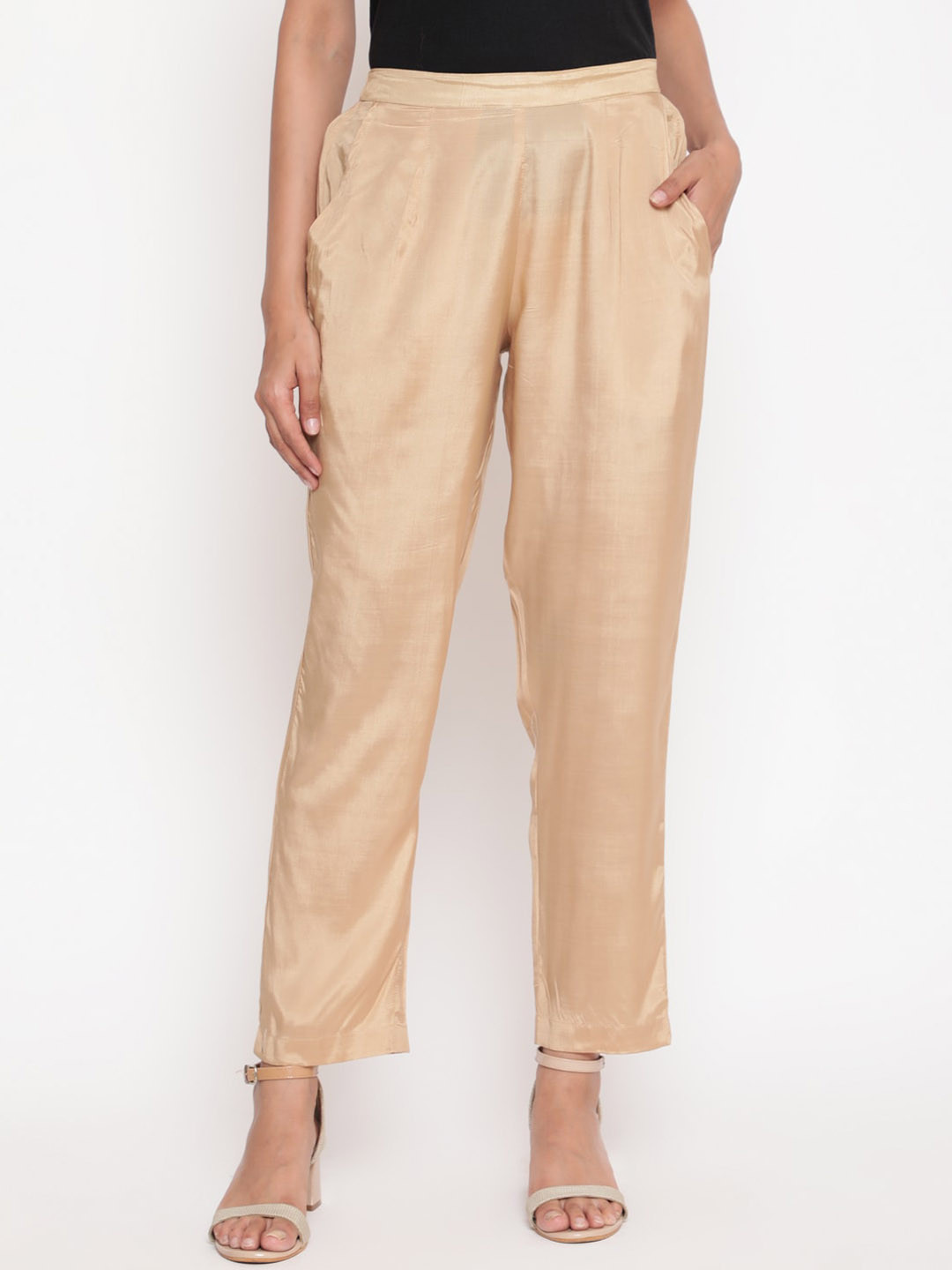 

SAVI Women Relaxed Straight Fit Striped Cropped Ethnic Trouser, Gold
