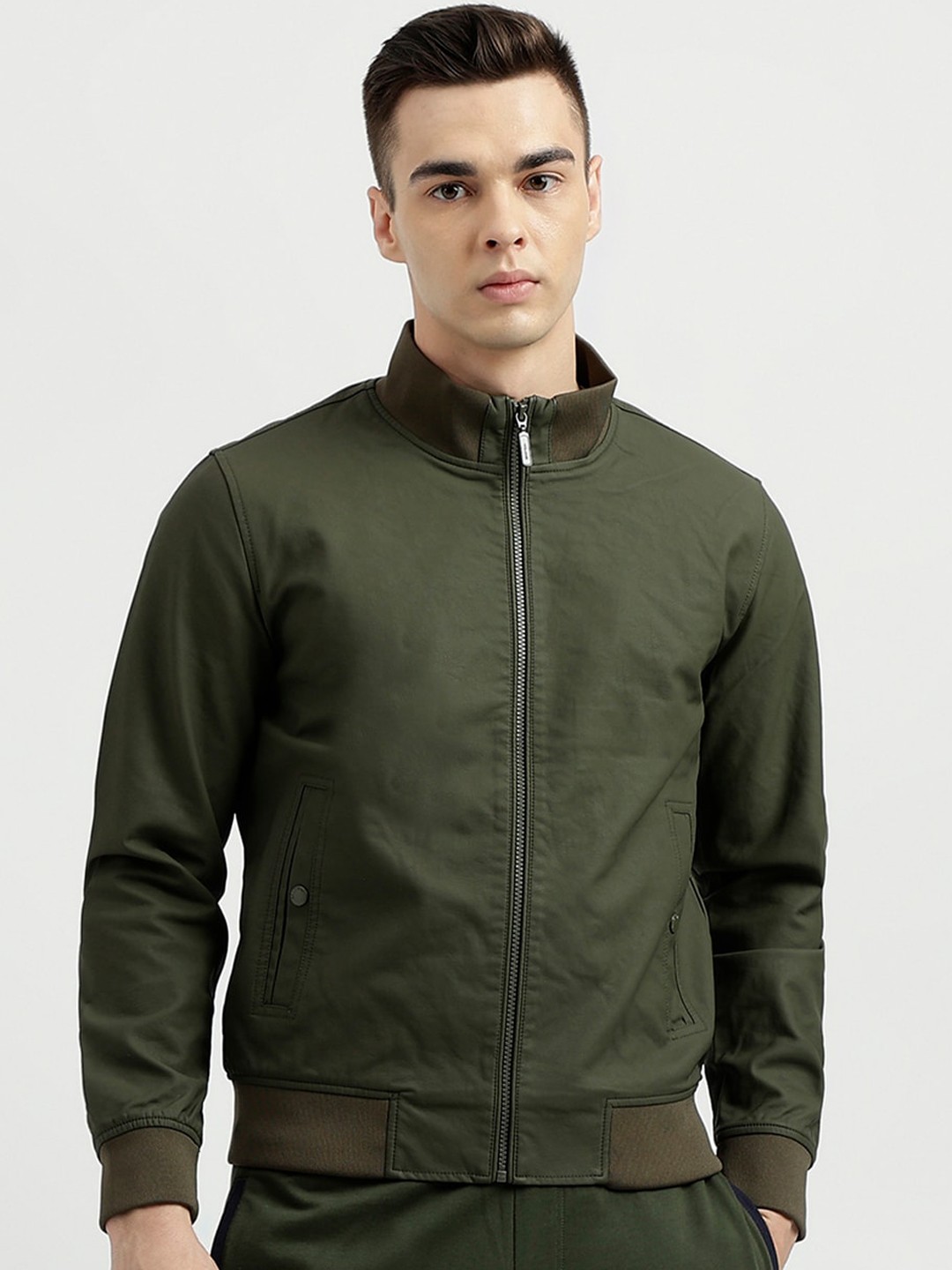 

United Colors of Benetton Mock Neck Long Sleeves Bomber Jacket, Green