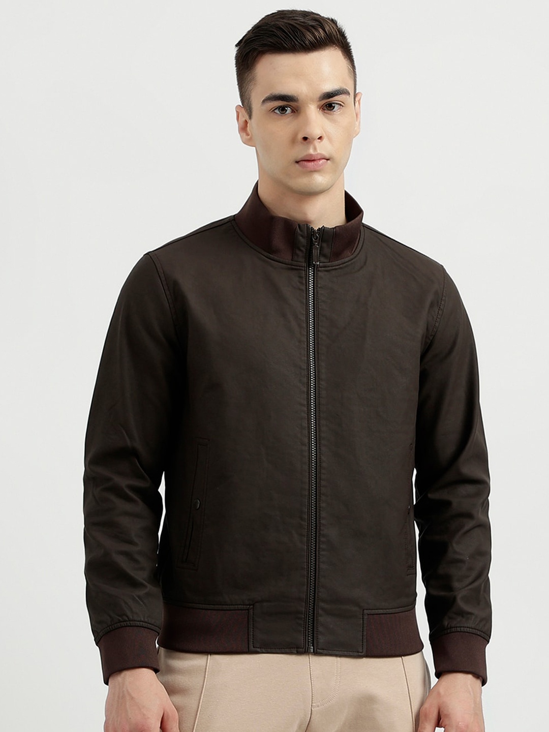 

United Colors of Benetton Mock Collar Bomber Jacket, Brown