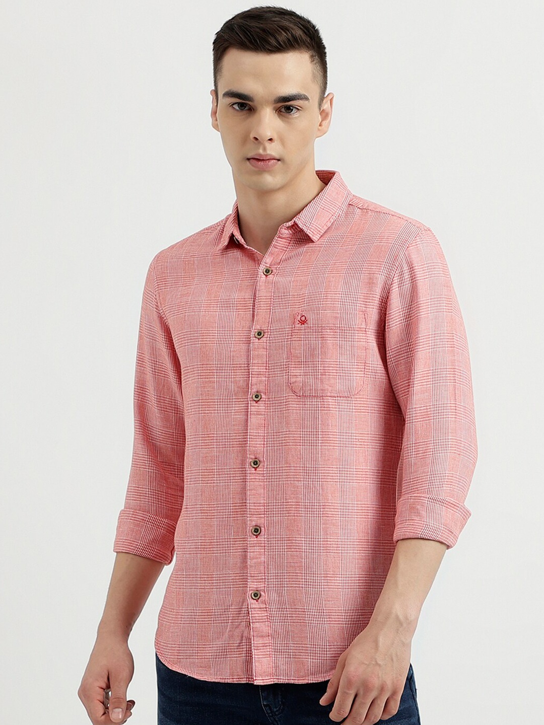 

United Colors of Benetton Slim Fit Checked Casual Shirt, Pink