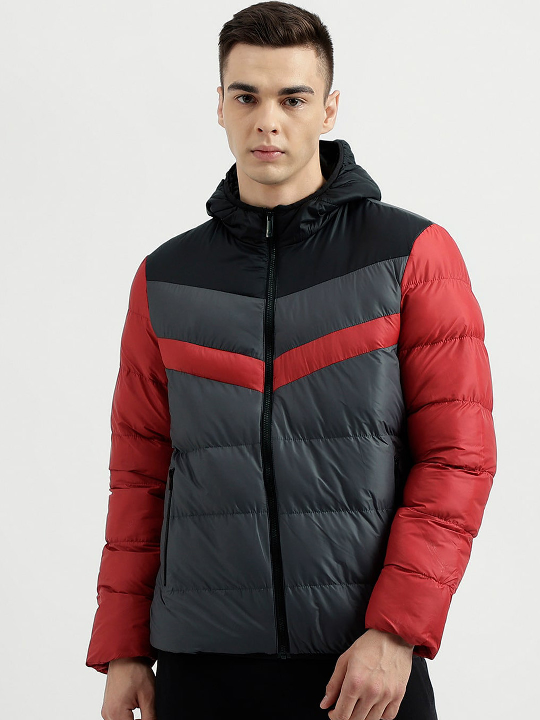 

United Colors of Benetton Hooded Colourblocked Puffer Jacket, Red