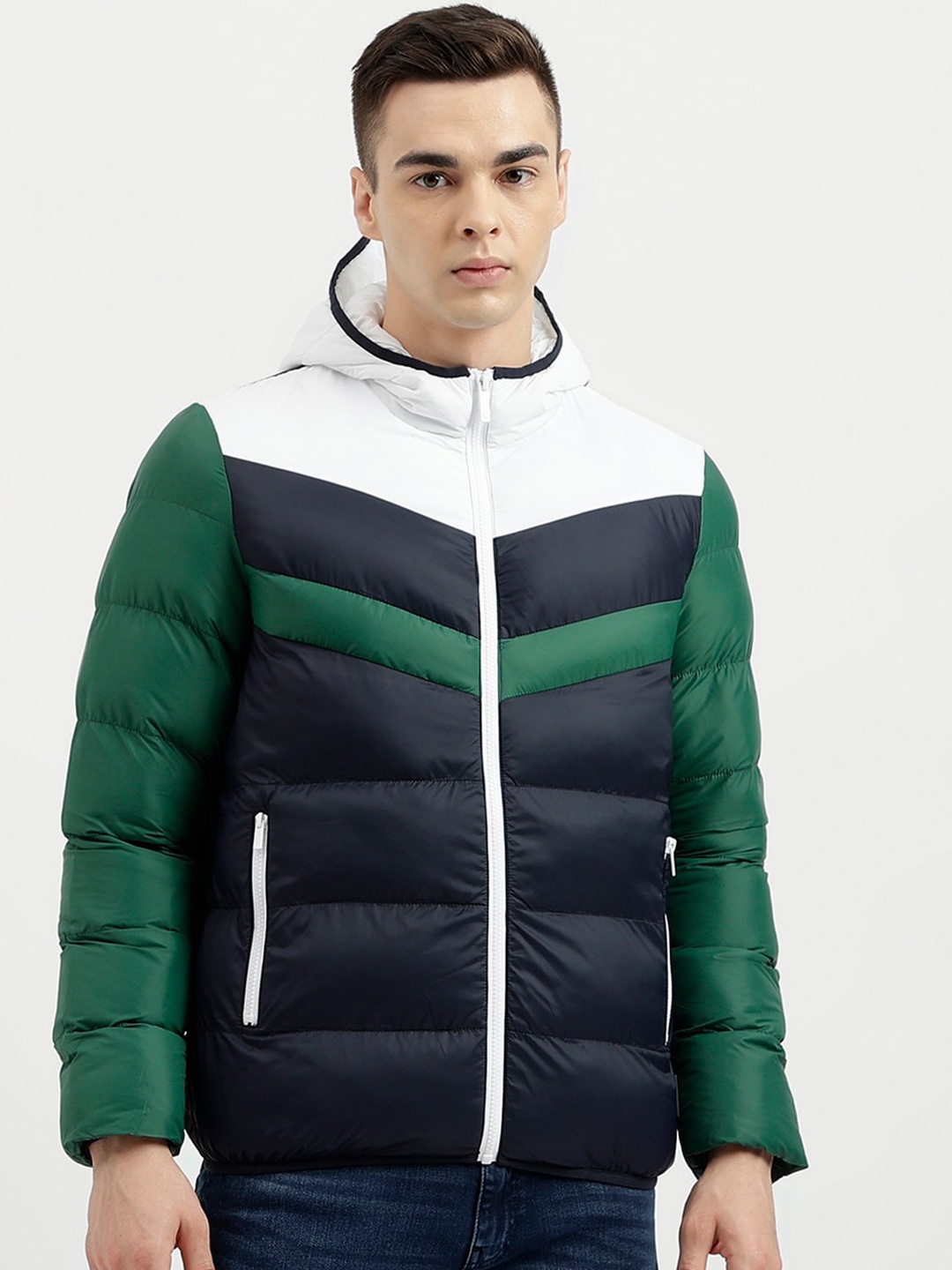 

United Colors of Benetton Hooded Colourblocked Puffer Jacket, Green