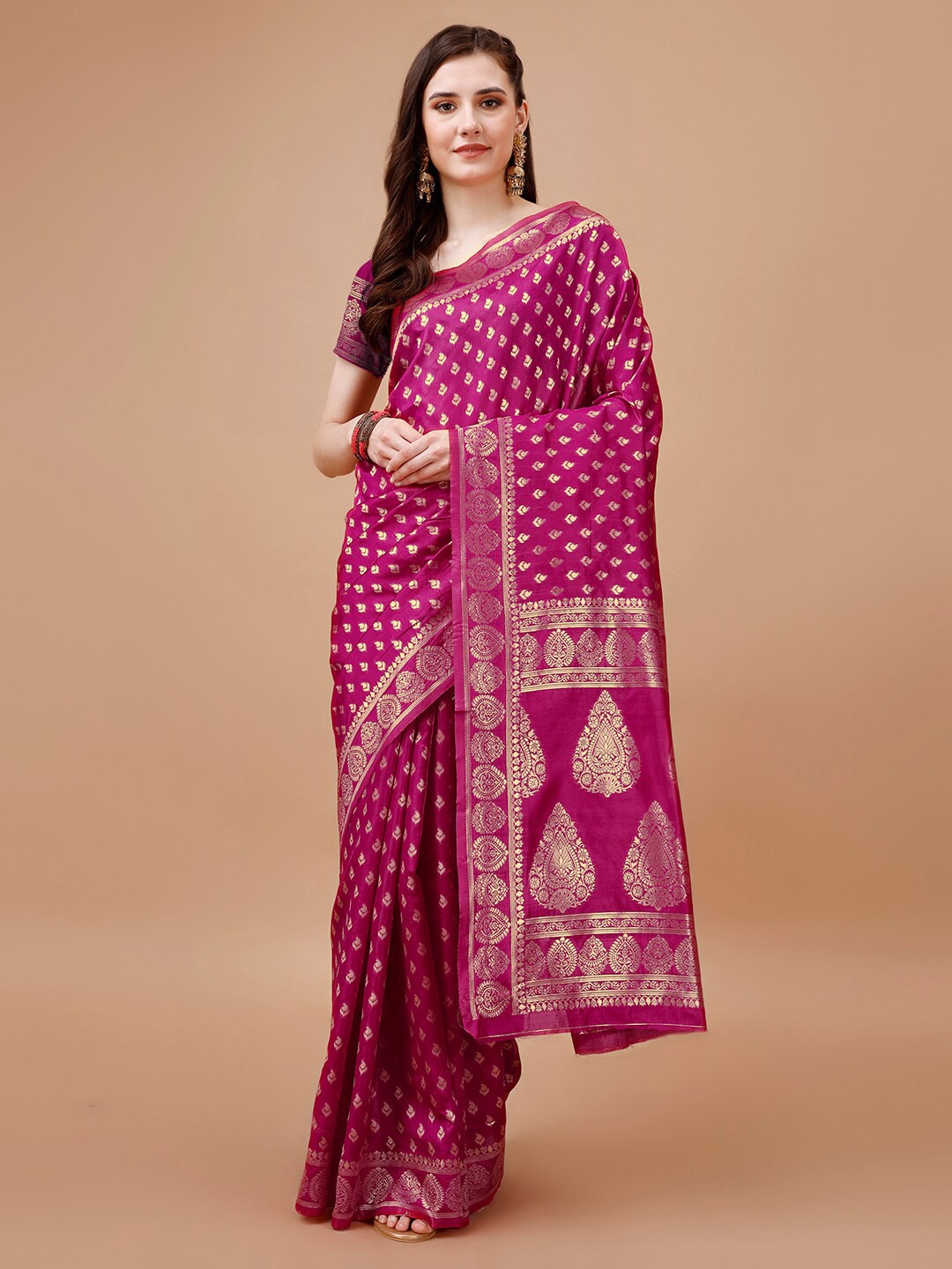 

MAGMINA Paisley Woven Design Saree, Purple