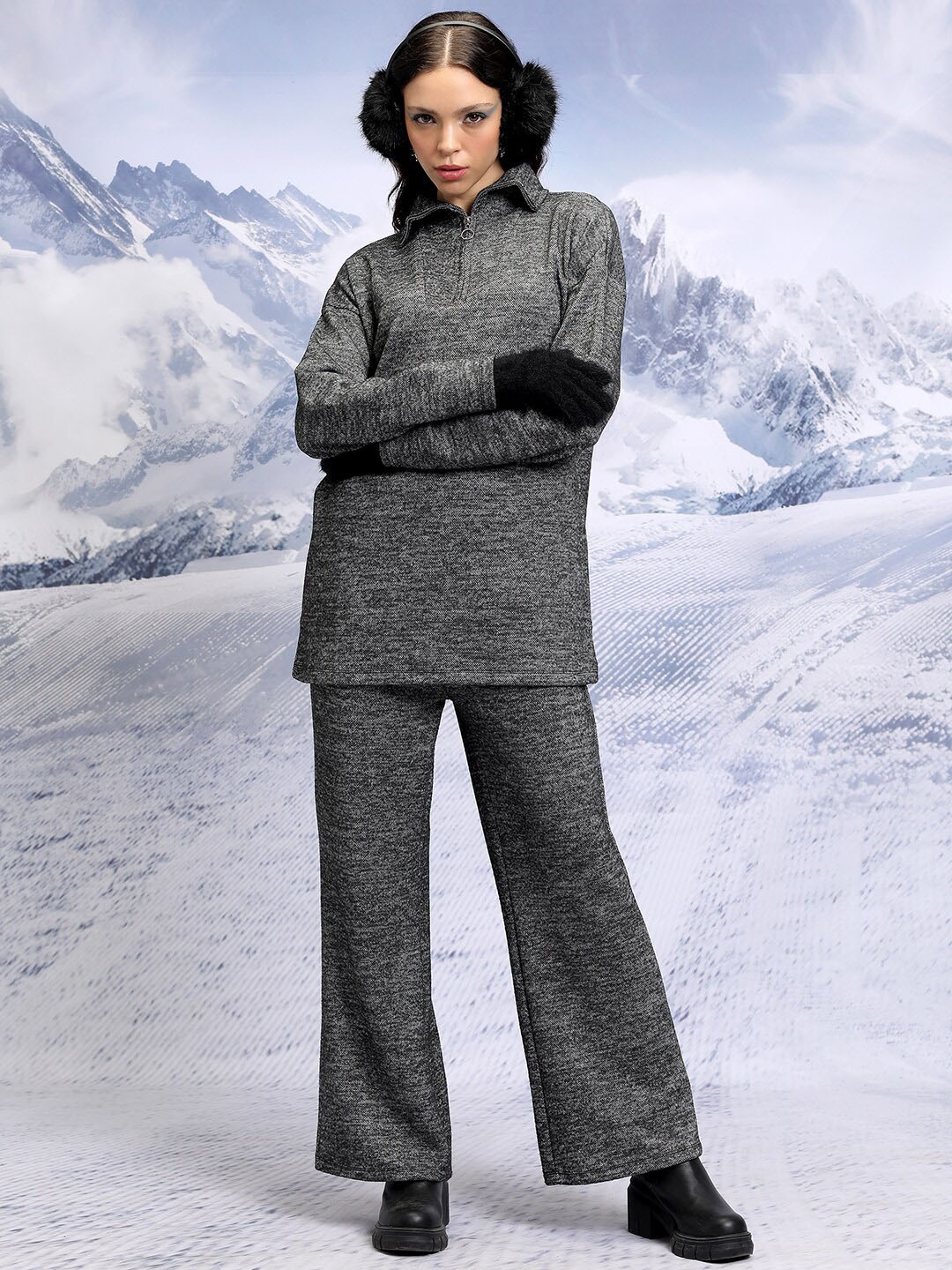 

Tokyo Talkies Oversized Sweater & Wide Leg Trousers, Grey