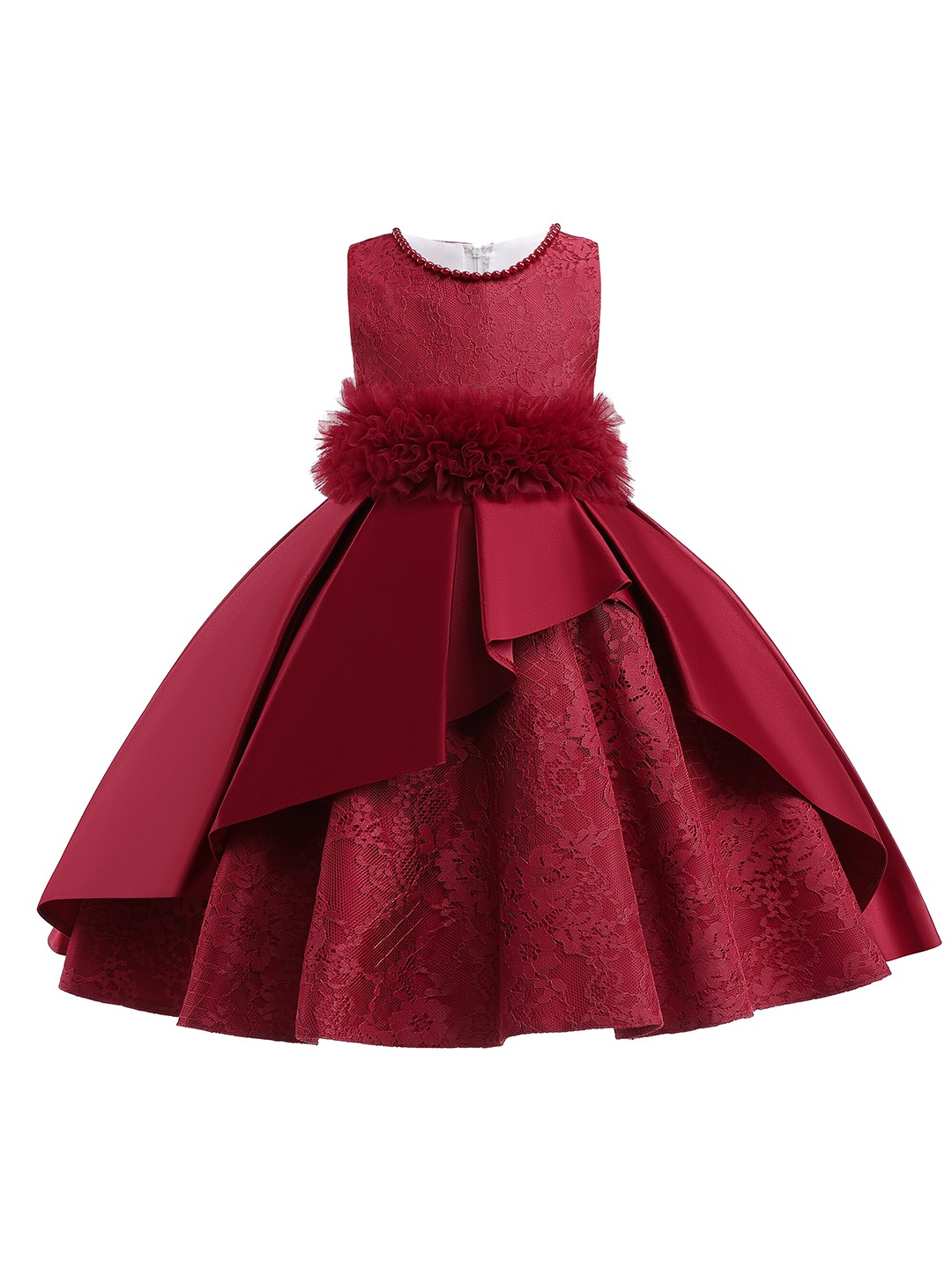 

StyleCast Girls Maroon Self Design Fit & Flare Midi Dress