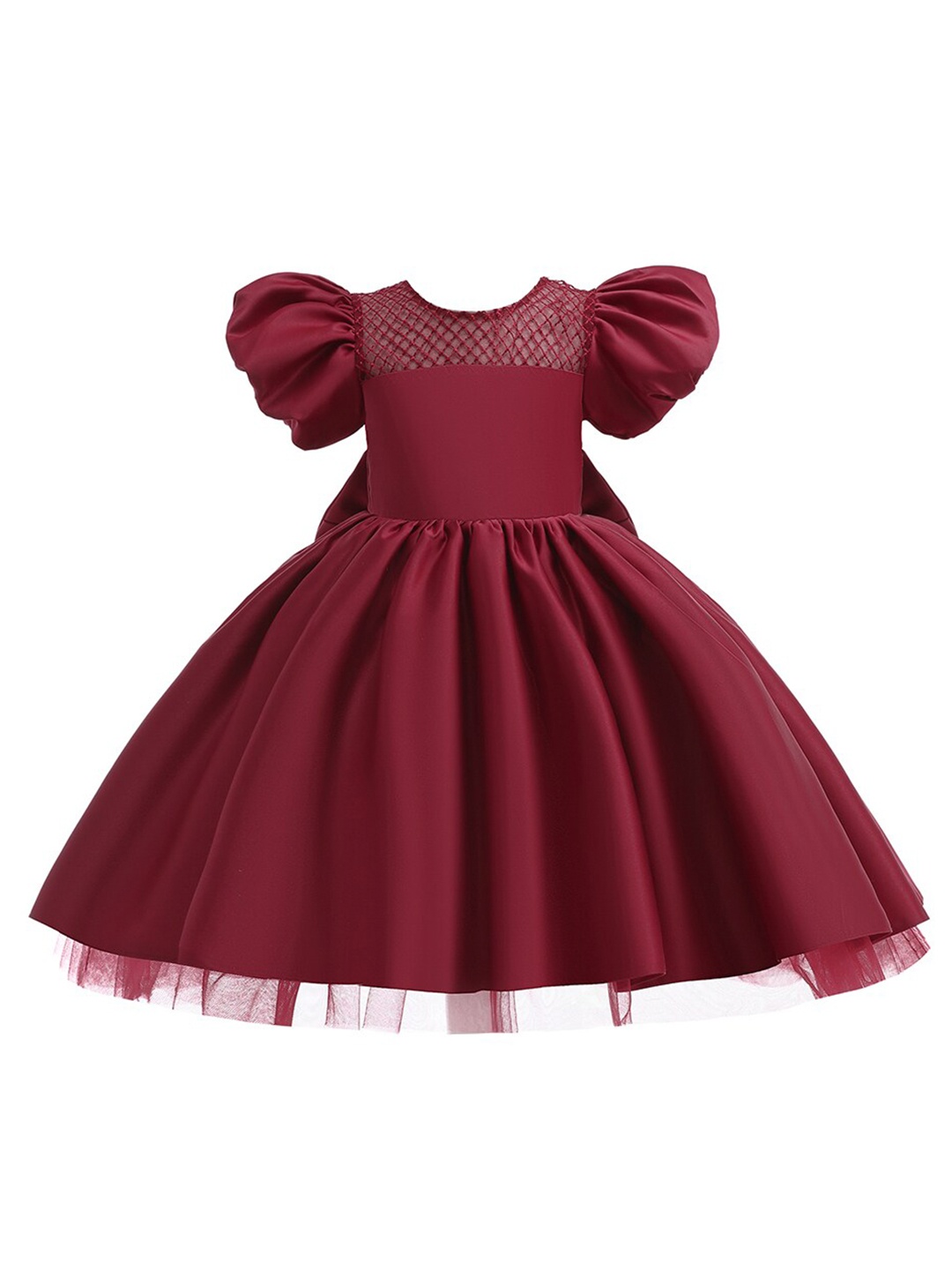 

StyleCast Girls Maroon Puff Sleeve Bow Detail Fit & Flare Dress