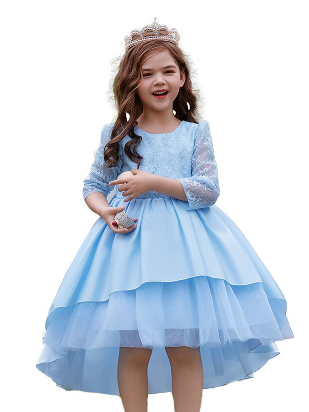 

StyleCast Girls Blue Self Design Layered Balloon Midi Dress