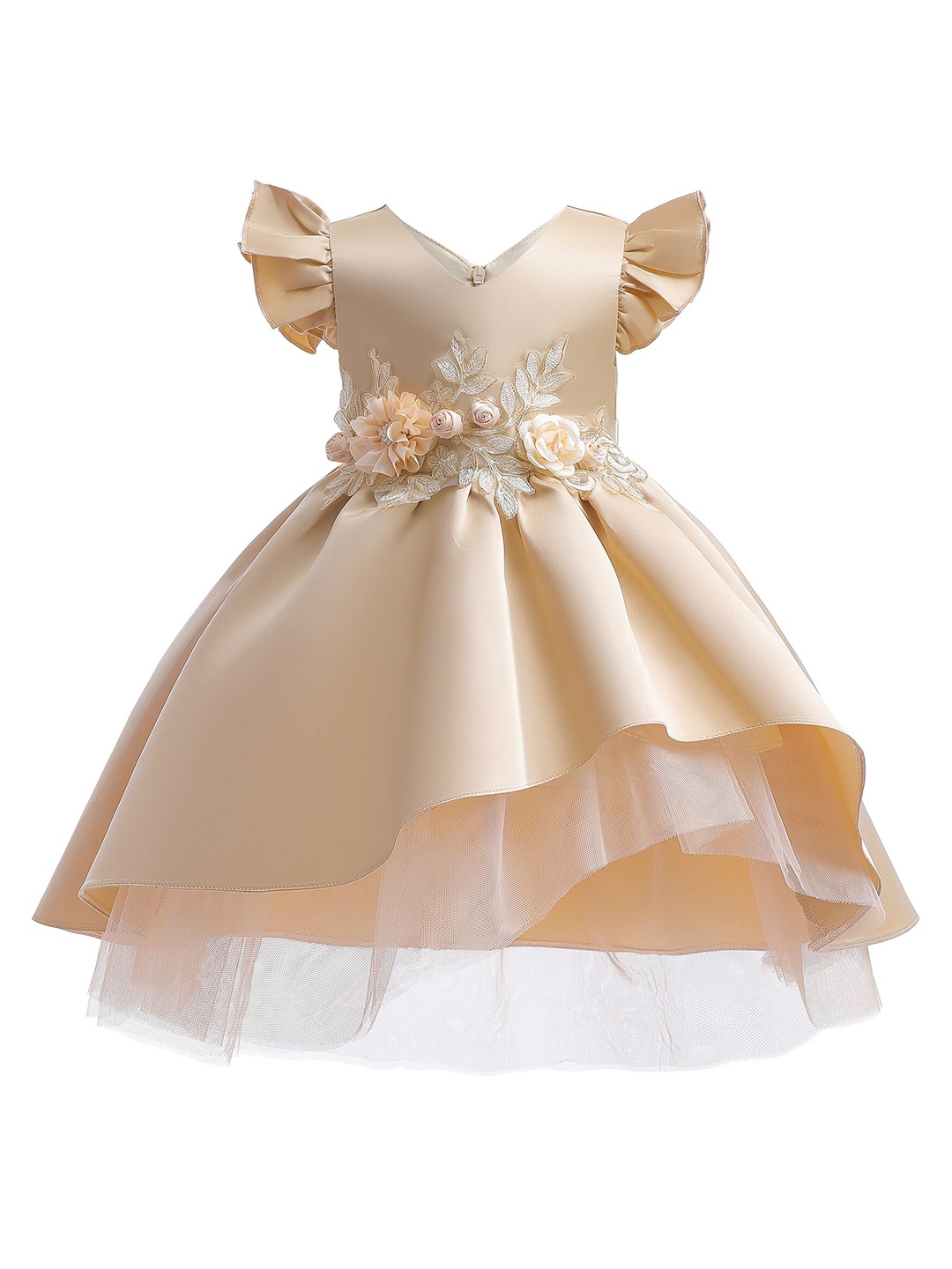 

StyleCast Girls Champagne Floral Embellished Flutter Sleeves Balloon Dress