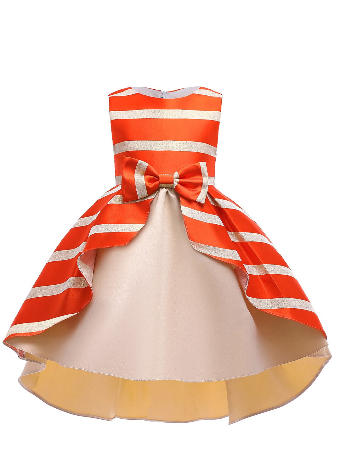 

StyleCast Girls Orange-Coloured & Beige Striped Bow Fit & Flare Dress