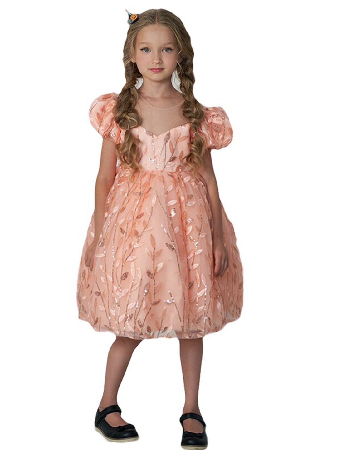 

StyleCast Pink & shadow gray Floral Puff Sleeve Balloon Dress