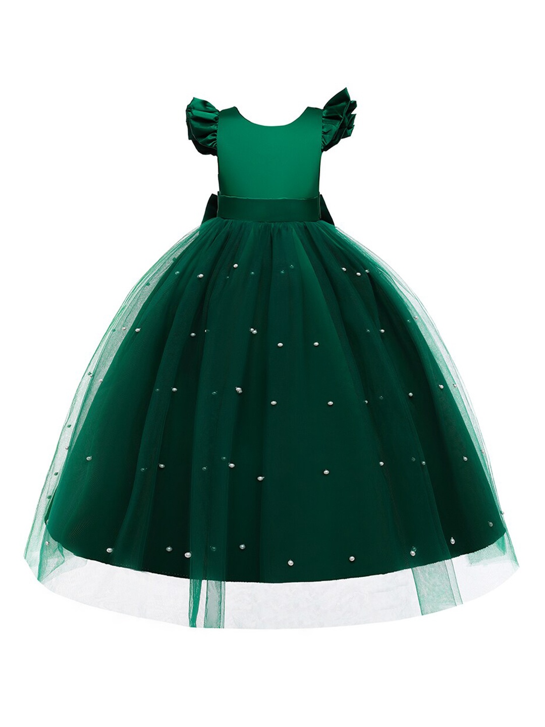 

StyleCast Green Girls Embellished Bow Detailed Cap Sleeves Maxi Dress