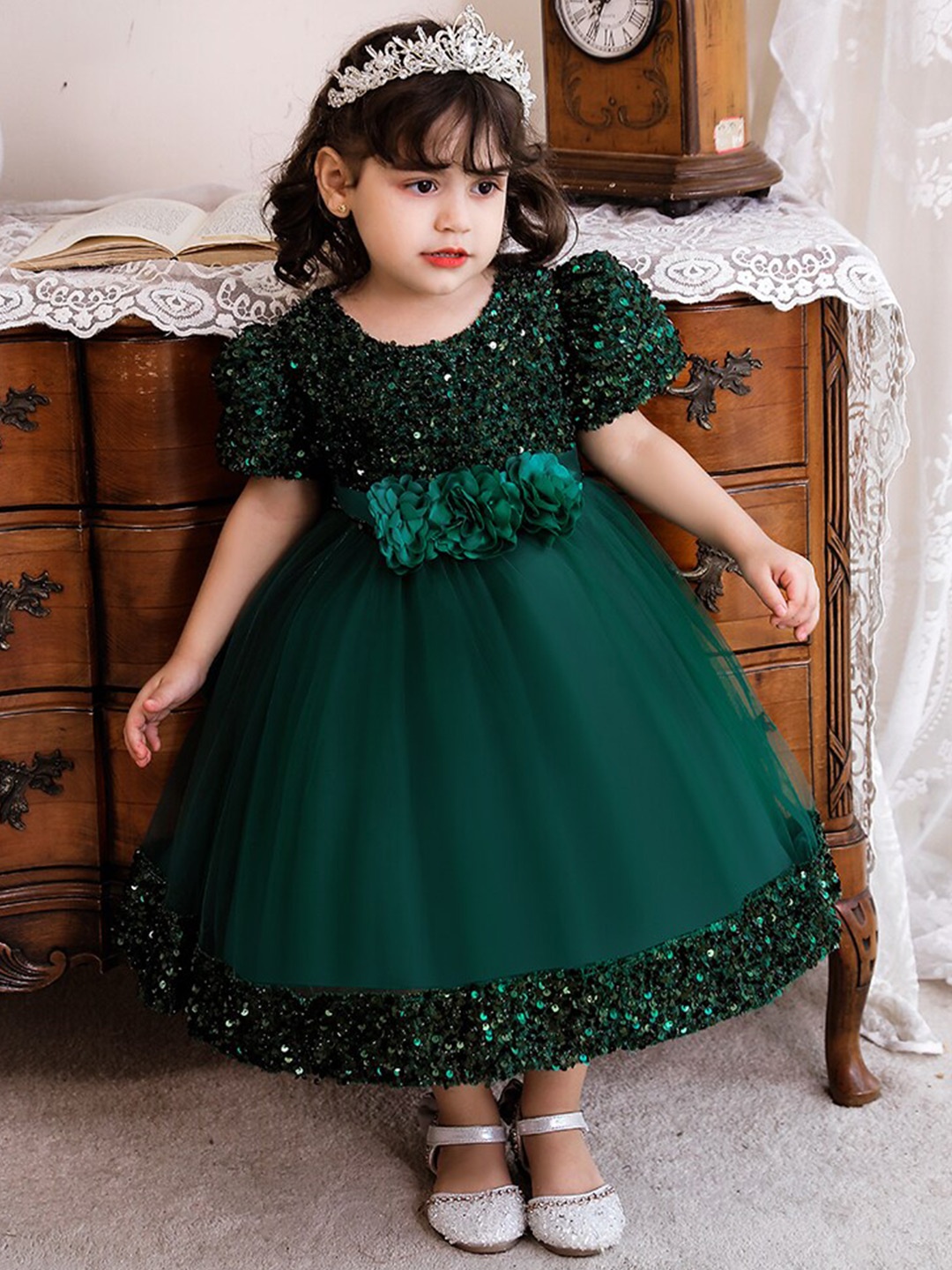 

StyleCast Girls Green Embellished Puff Sleeve Balloon Dress