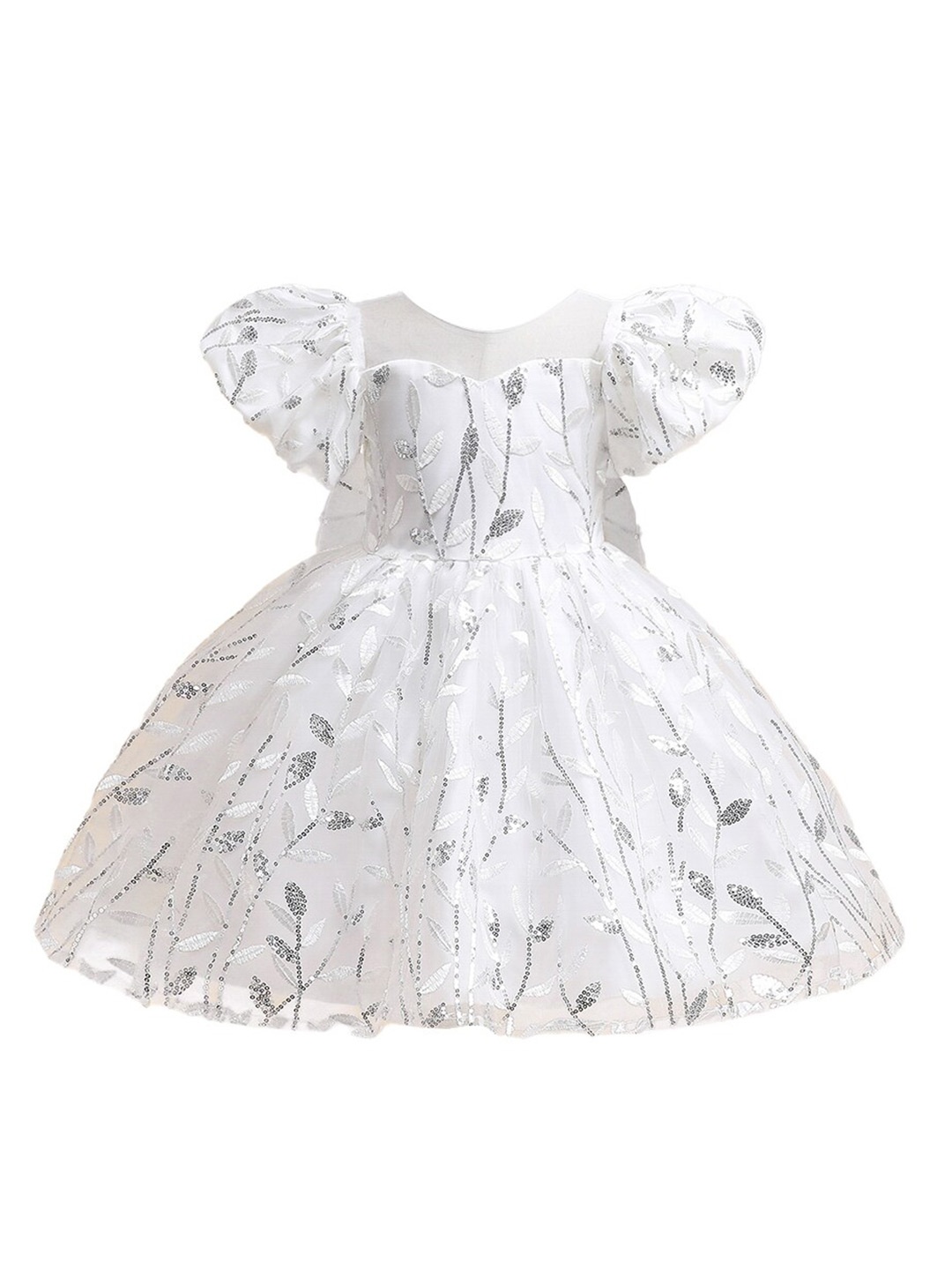 

StyleCast Girls Floral Embellished Flutter Sleeves Sequinned Fit & Flare Dress, White