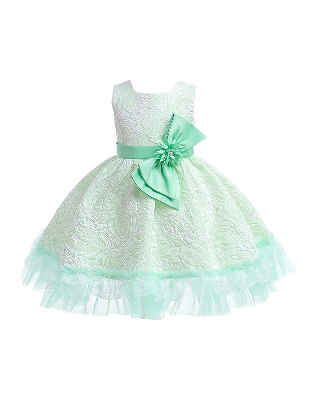 

StyleCast Girls Green Self Design Bow Detail Fit & Flare Dress
