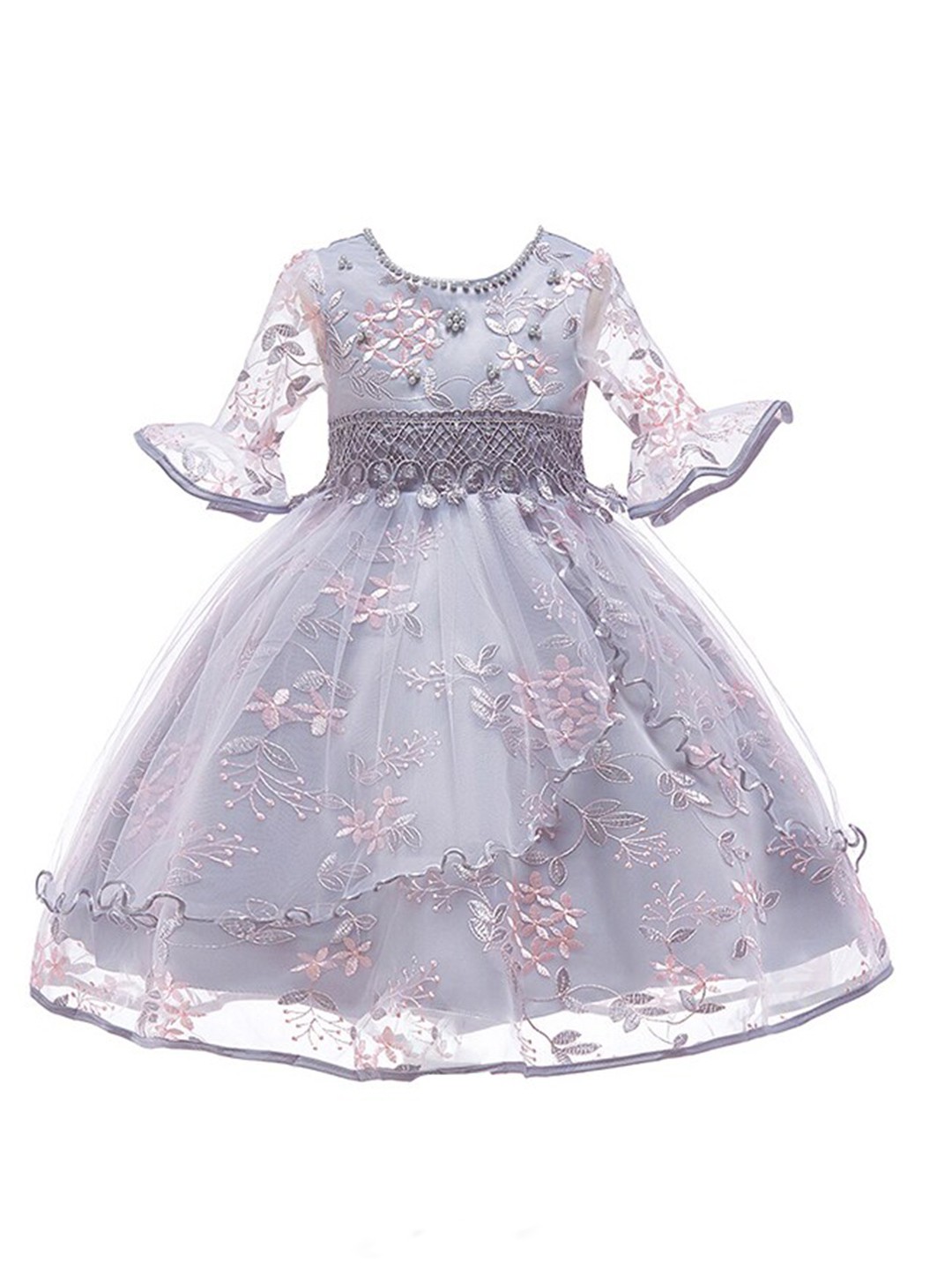 

StyleCast Girls Grey Floral Embroidered Bell Sleeve Fit & Flare Maxi Dress