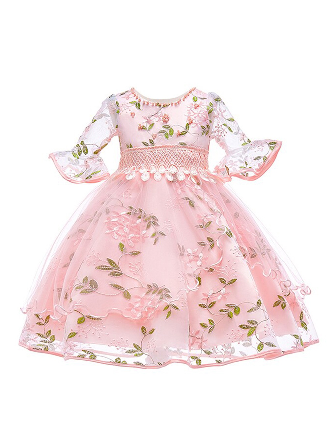 

StyleCast Pink & lotion pink Floral Puff Sleeve Applique Fit & Flare Dress