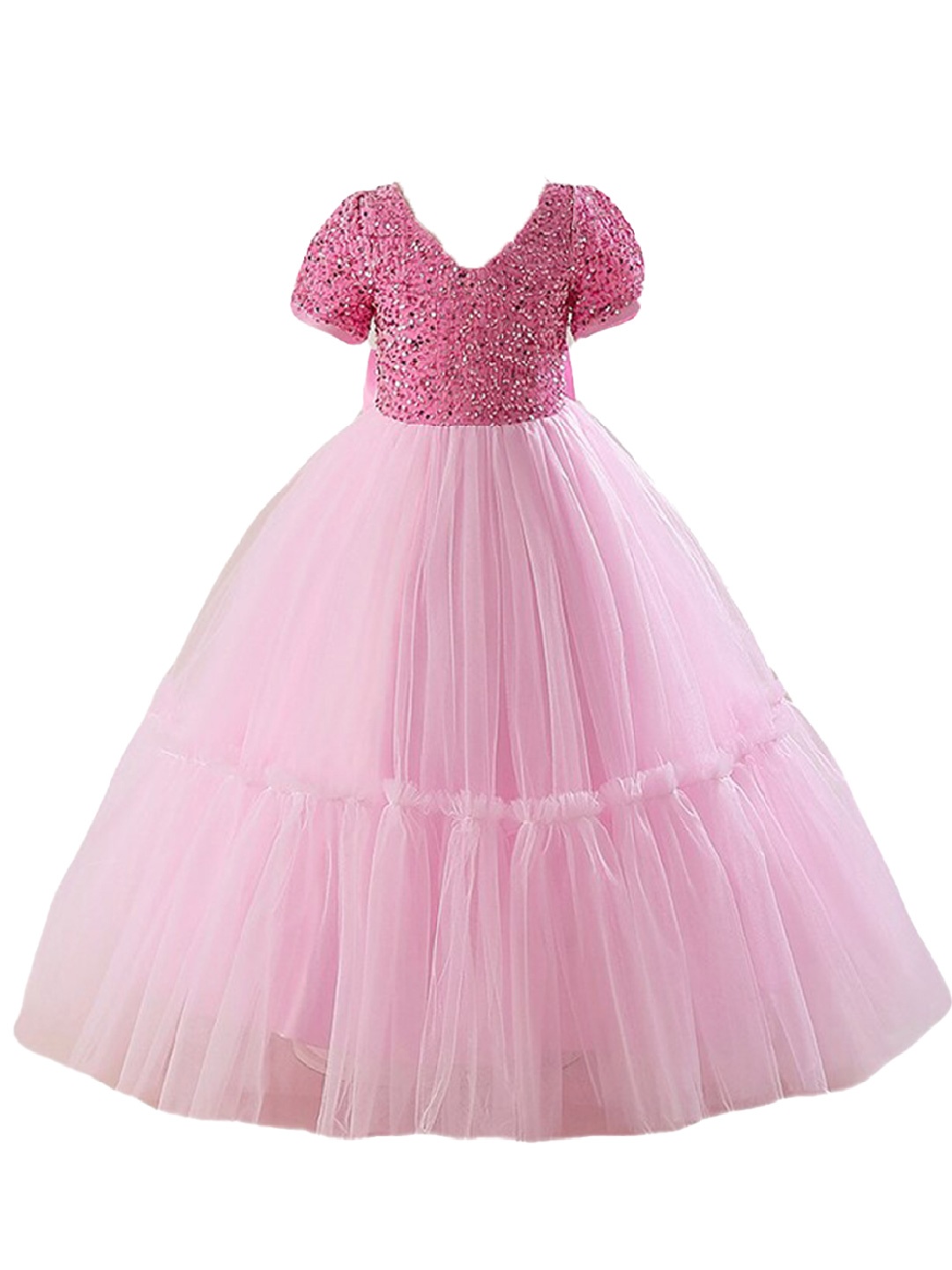 

StyleCast Pink & cameo pink Embellished Puff Sleeve Ruffled Maxi Dress