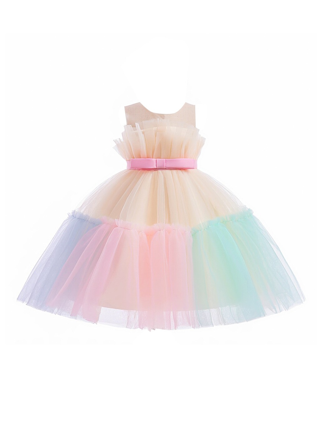 

StyleCast Girls Colourblocked Ruffled Fit & Flare Dress, Cream