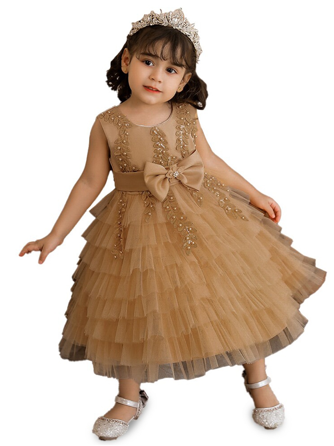 

StyleCast Brown Girls Floral Embroidered Layered Bow Detail Fit & Flare Dress