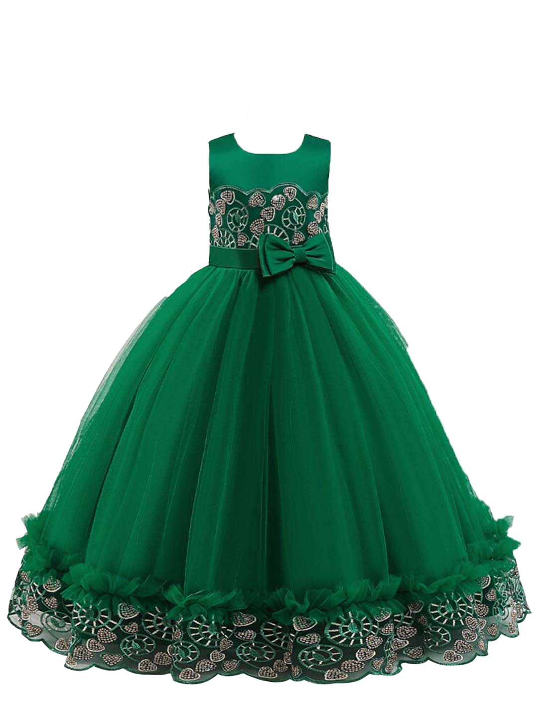 

StyleCast Girls Green Self Design Sleeveless Bow Gown Maxi Dress