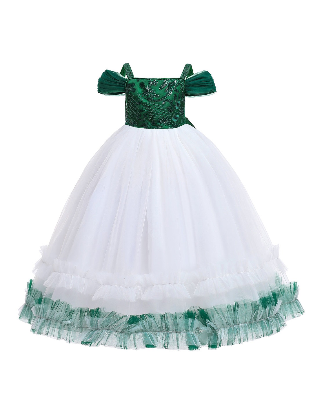 

StyleCast Girls Green & White Embroidered Sequinned Bow Gown Dress