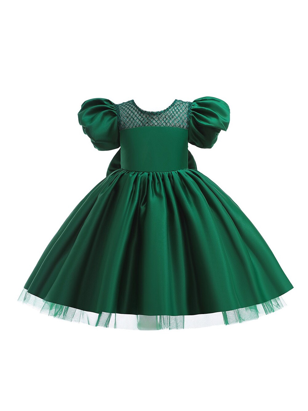 

StyleCast Green Girls Puff Sleeves Bow Fit & Flare Dress