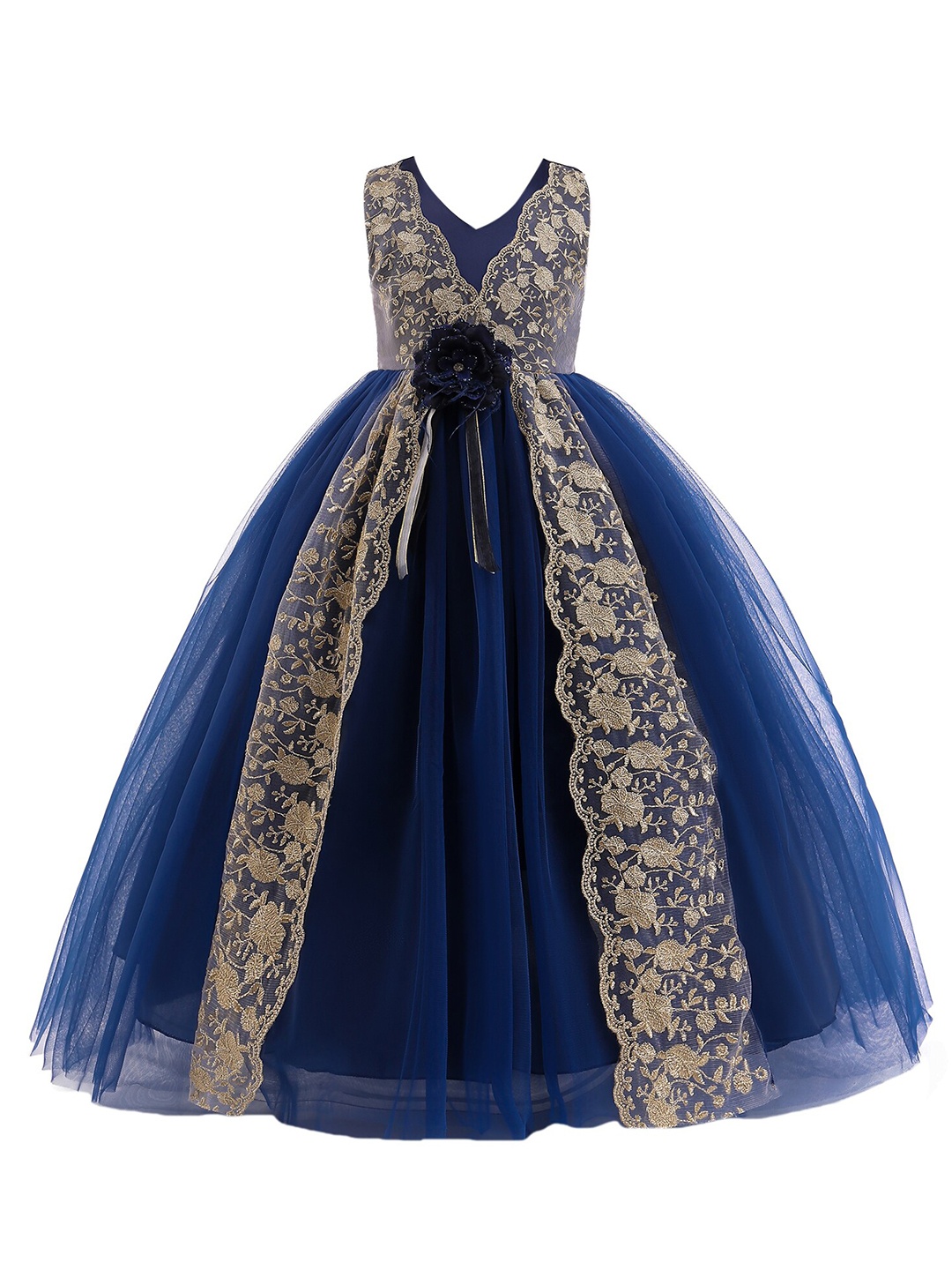 

StyleCast Girls Navy Blue Floral Self Design Maxi Dress