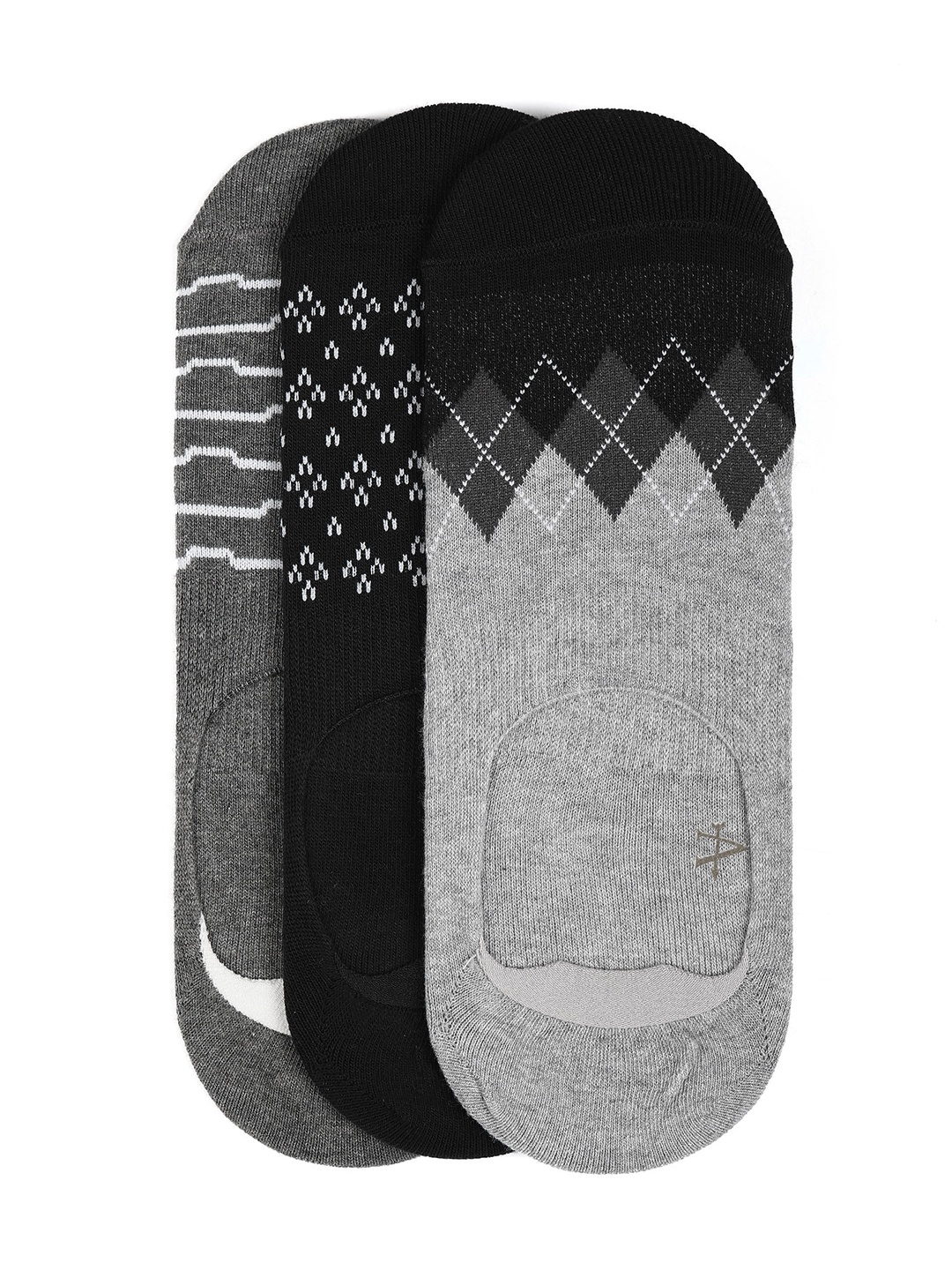 

Arrow Men Pack Of 3 Patterned Cotton Breathable Shoe Liners Socks, Black