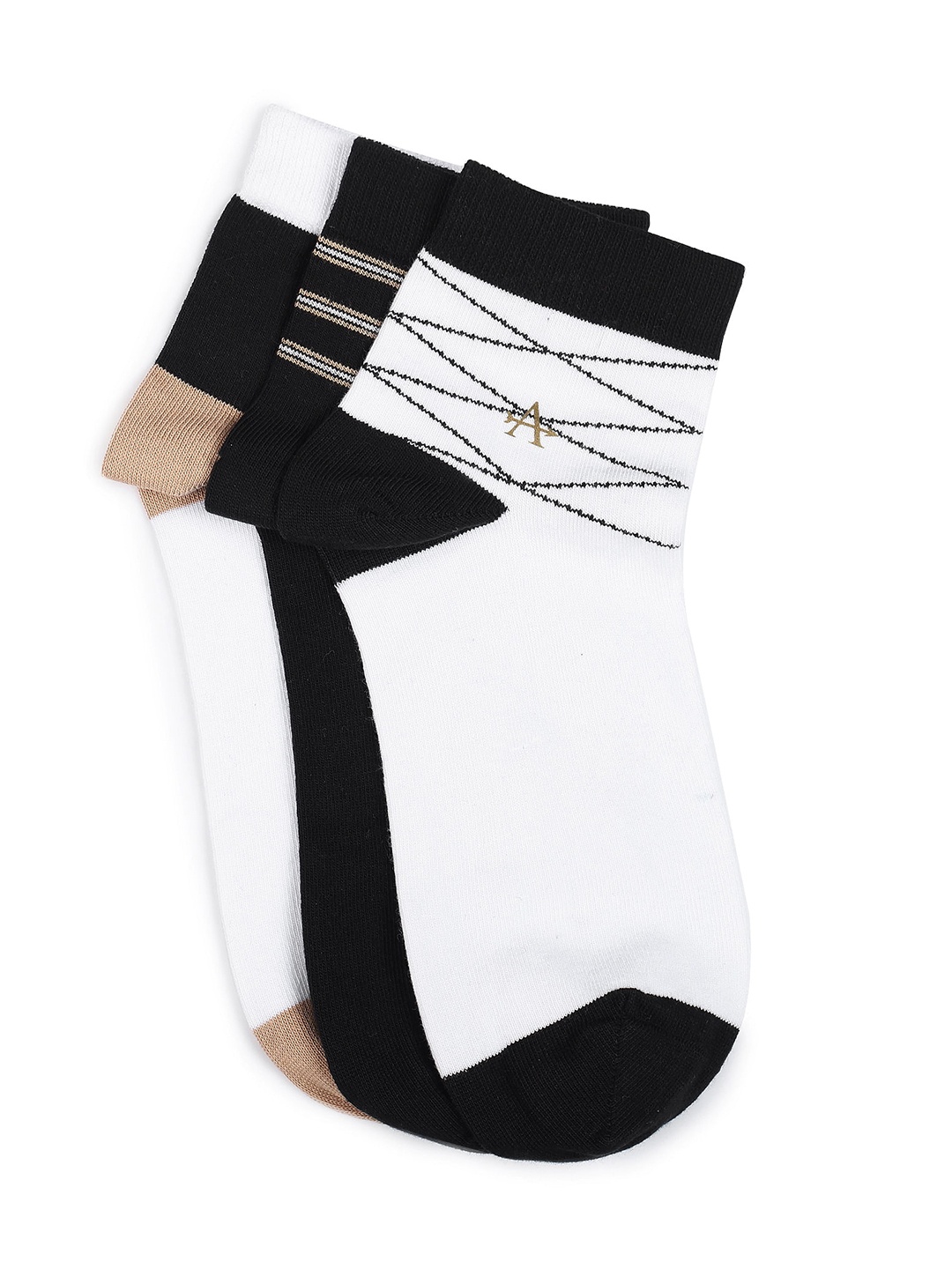 

Arrow Men Pack Of 3 Patterned Cotton Breathable Ankle Length Socks, White