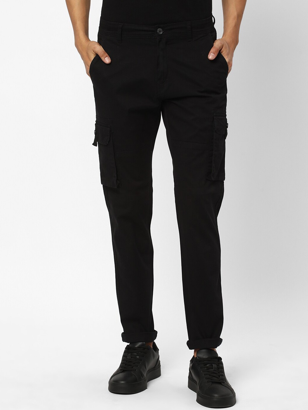 

R&B Men Slim Fit Mid-Rise Cotton Cargos, Navy blue