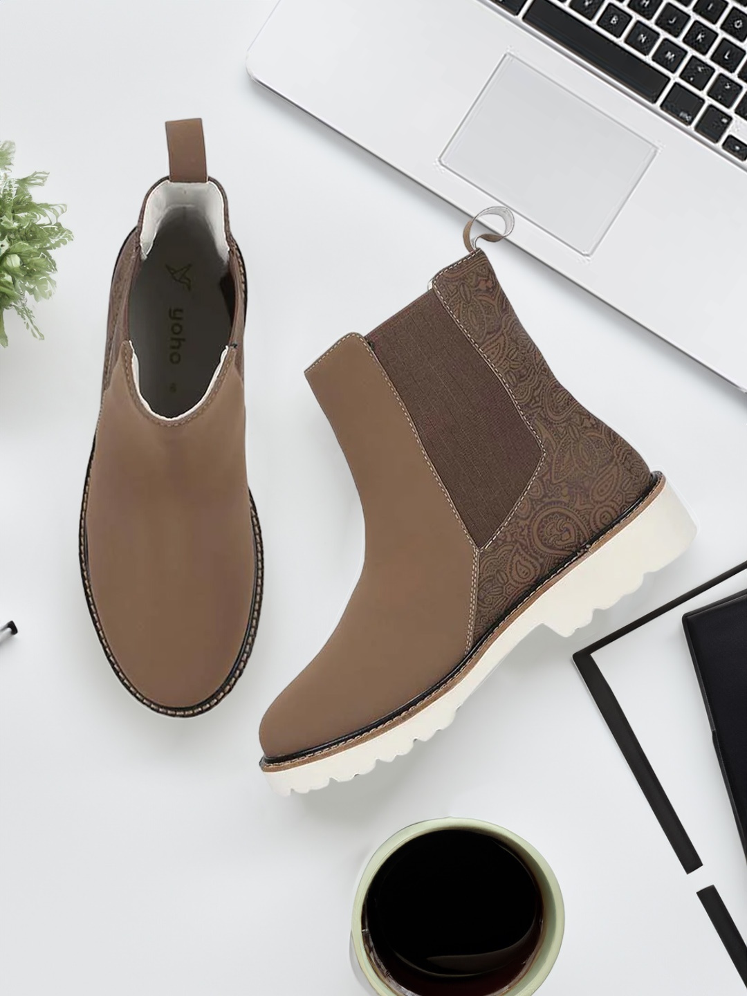 

yoho Women Mid Top Printed Chelsea Boots, Brown